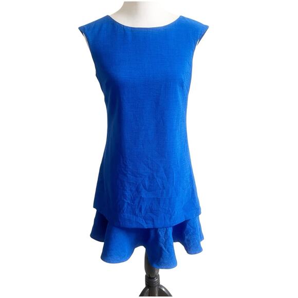 Eliza J Sheath Flounce Hem Mini Dress Sz 4 Cobalt Blue Sleeveless Wedding Guest - Picture 1 of 9